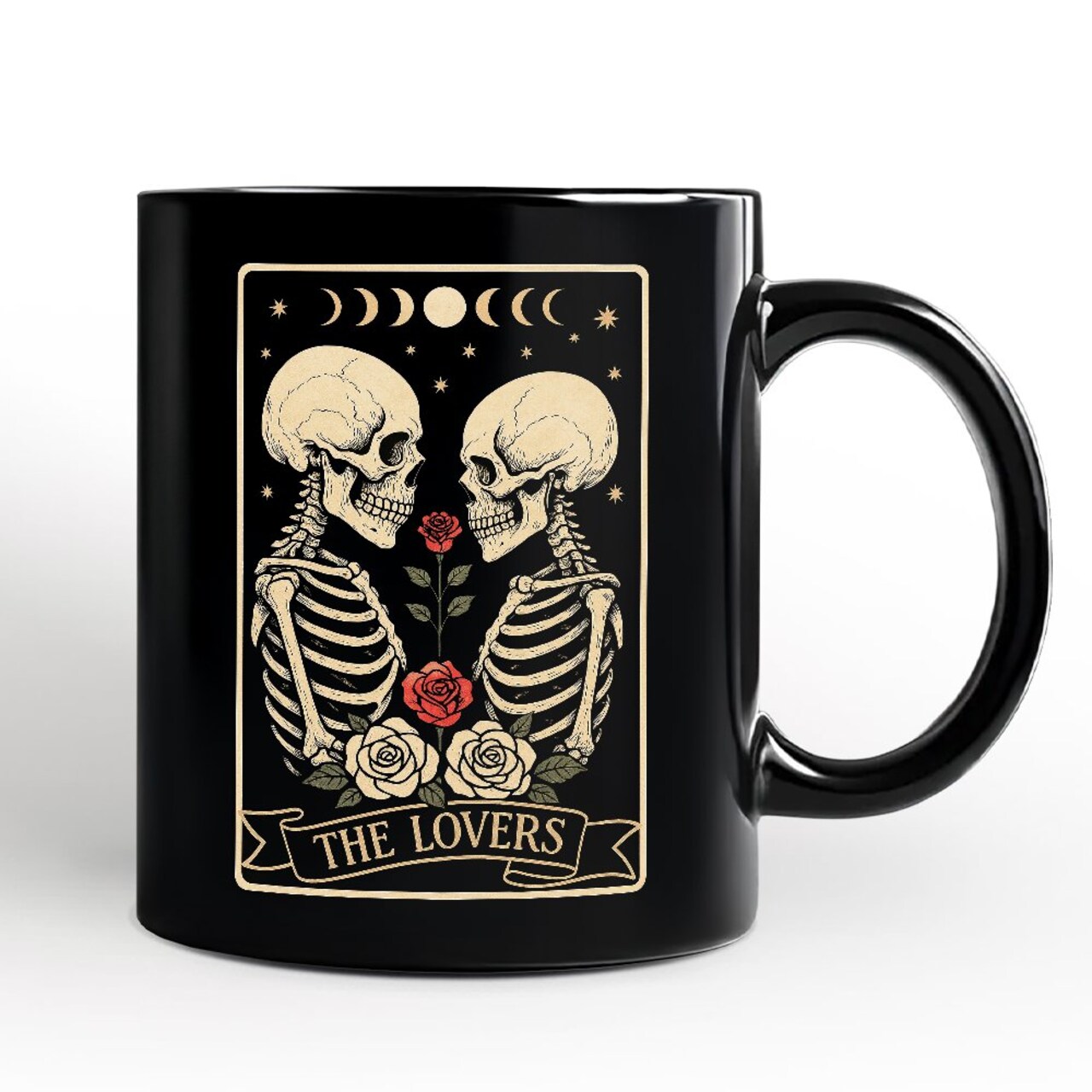 Skeleton The Lovers Mug, Tarot Card Gothic Moon Phases Rose Gift